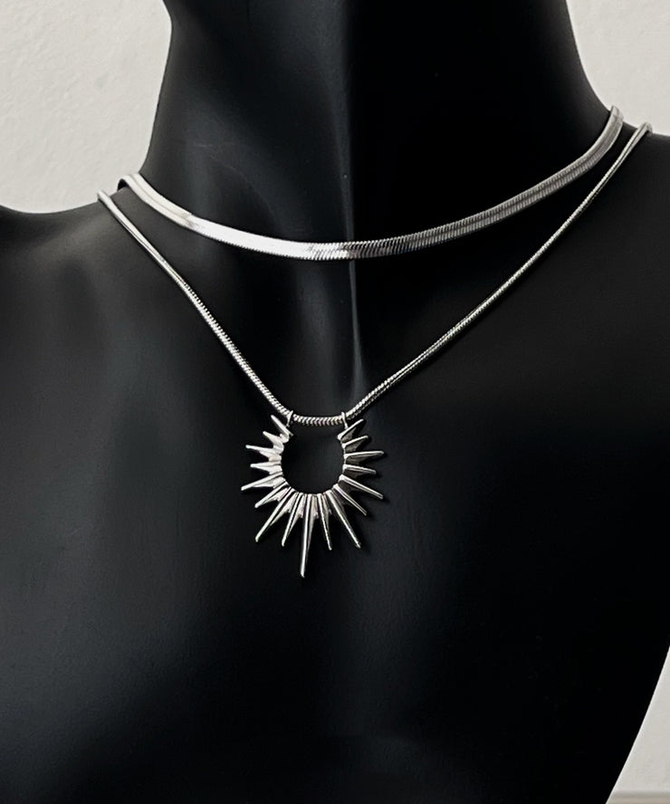 Fine Silk Stainless Steel Bilayer Sun God Pendant Necklace