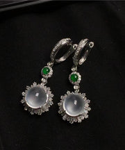 Fine Silk Sterling Silver Jade Glass Drop Earrings