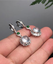 Fine Silk Sterling Silver Jade Glass Drop Earrings