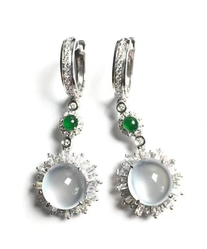 Fine Silk Sterling Silver Jade Glass Drop Earrings