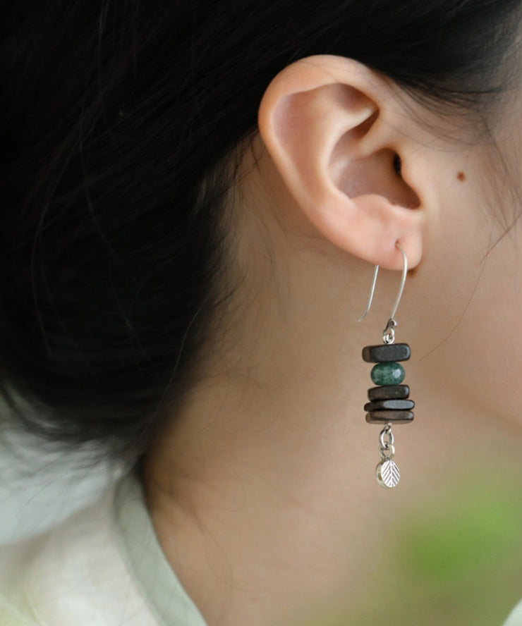 Fine Silk Sterling Silver Jade Leaf Drop Earrings