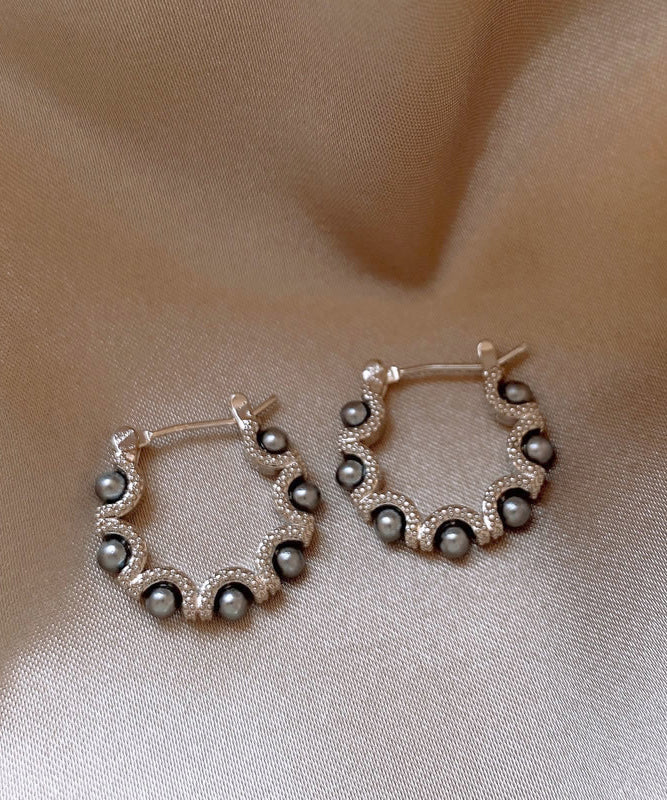 Fine Silk Sterling Silver Pearl Hoop Earrings