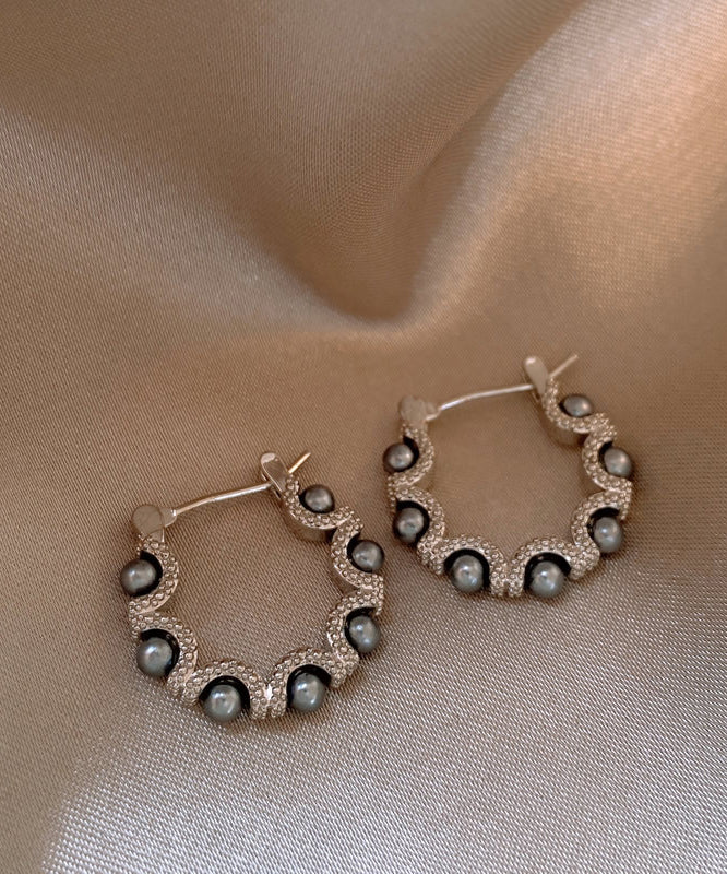 Fine Silk Sterling Silver Pearl Hoop Earrings