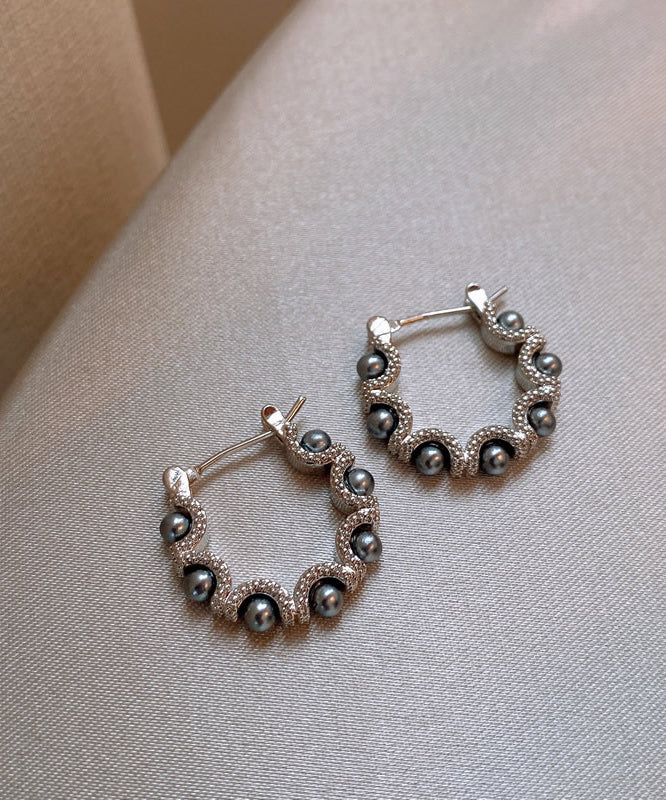 Fine Silk Sterling Silver Pearl Hoop Earrings