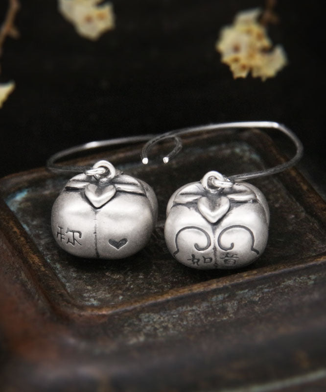 Fine Silk Sterling Silver Persimmon Ruyi Hoop Earrings