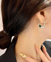 Fine Silk Sterling Silver Zircon Gem Stone Tassel Hoop Earrings