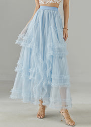 Fine Sky Blue Ruffled Exra Large Hem Tulle Skirt Summer