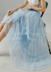 Fine Sky Blue Ruffled Exra Large Hem Tulle Skirt Summer