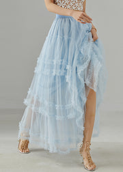 Fine Sky Blue Ruffled Exra Large Hem Tulle Skirt Summer