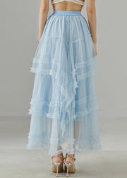 Fine Sky Blue Ruffled Exra Large Hem Tulle Skirt Summer