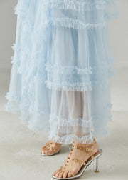 Fine Sky Blue Ruffled Exra Large Hem Tulle Skirt Summer