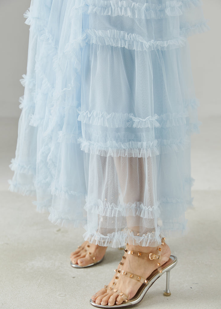 Fine Sky Blue Ruffled Exra Large Hem Tulle Skirt Summer