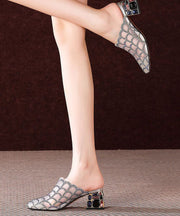 Fine Splicing Chunky Slide Sandals Silver Tulle Zircon Pointed Toe