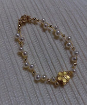 Fine White 14K Gold Pearl Woven Chain Bracelet