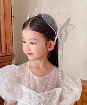 Fine White Alloy Butterfly Tulle Pearl Tassel Kids Hairpin