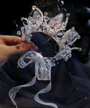 Fine White Alloy Lace Zircon Crystal Pearl Sequins Kids Hairpin