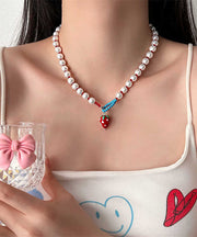 Fine White Alloy Resin Beading Strawberries Pendant Necklace