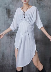 Fine White Asymmetrical Cotton Beach Vest Summer