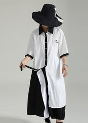 Fine White Asymmetrical Patchwork Cotton Shirts Tops Summer