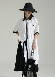 Fine White Asymmetrical Patchwork Cotton Shirts Tops Summer