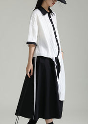 Fine White Asymmetrical Patchwork Cotton Shirts Tops Summer