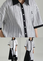 Fine White Asymmetrical Patchwork Cotton Shirts Tops Summer