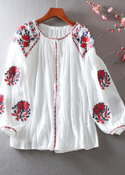 Fine White Embroidered Oversized Cotton Top Lantern Sleeve