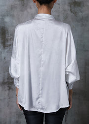 Fine White Embroidered Tasseled Silk Oriental Shirts Spring