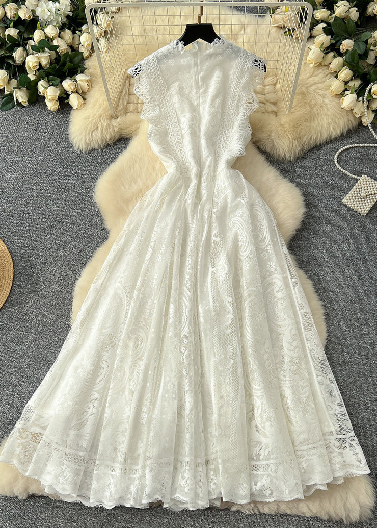 Fine White Exra Large Hem Lace Dresses Sleeveless