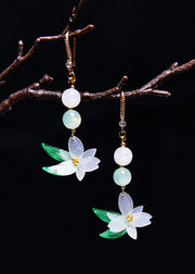 Fine White Jade Lotus Flower Drop Earrings