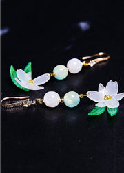 Fine White Jade Lotus Flower Drop Earrings