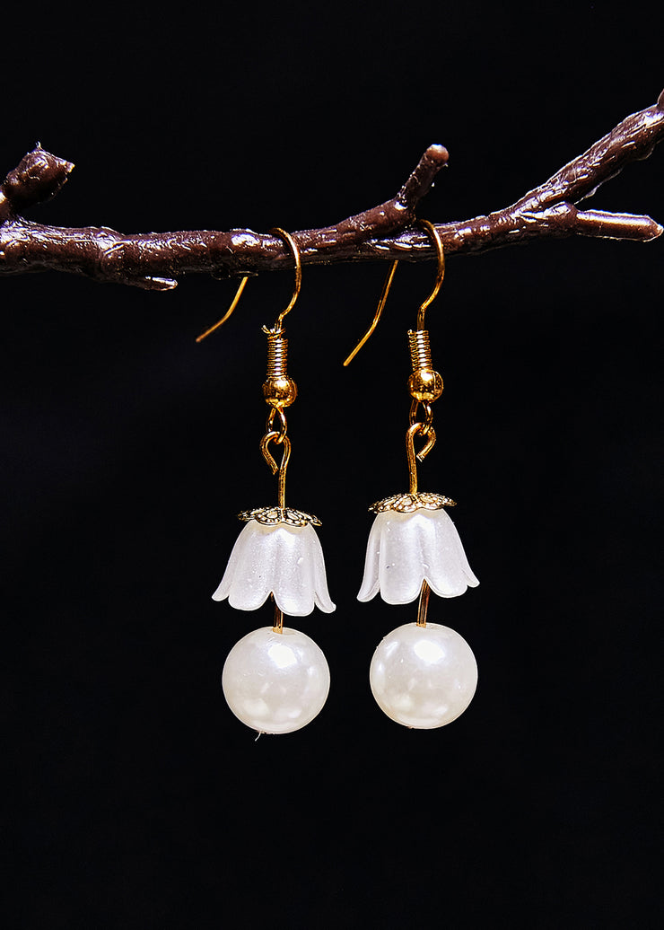 Fine White Lily Of The Valley Pearl Drop Earrings