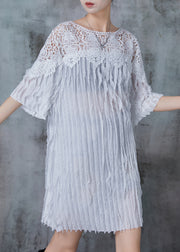 Fine White Oversized Patchwork Cotton Work Dress Summer