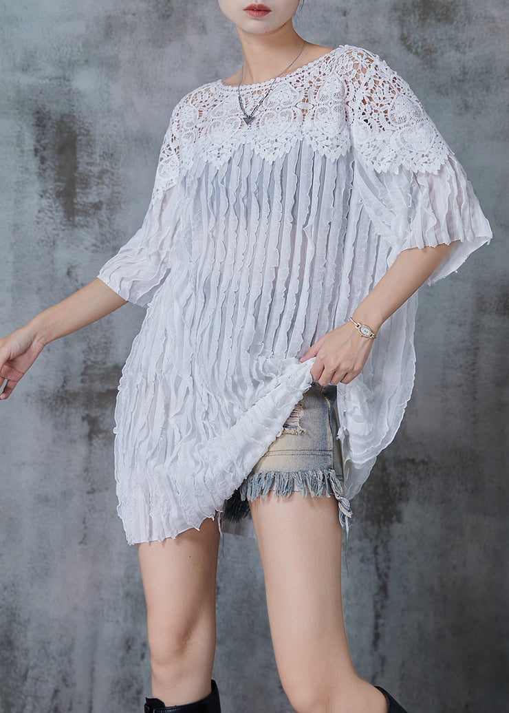 Fine White Oversized Patchwork Cotton Work Dress Summer