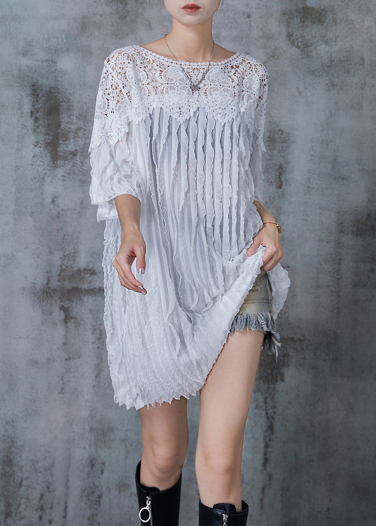 Fine White Oversized Patchwork Cotton Work Dress Summer