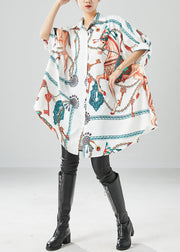 Fine White Oversized Print Silk Maxi Dresses Batwing Sleeve