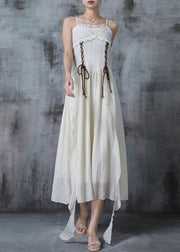 Fine White Ruffled Lace Up Cotton Cami Dresses Summer