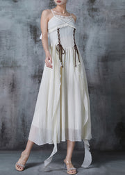 Fine White Ruffled Lace Up Cotton Cami Dresses Summer