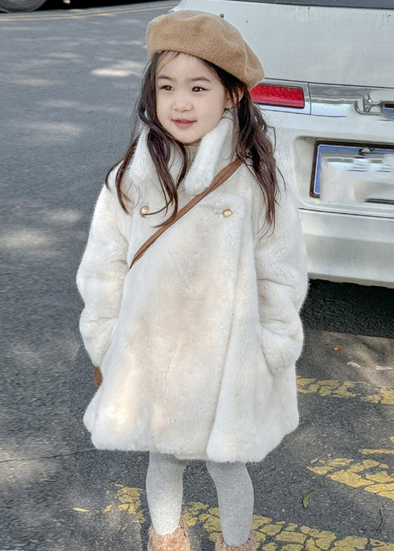 Fine White Stand Collar Pockets Girls Coats Winter