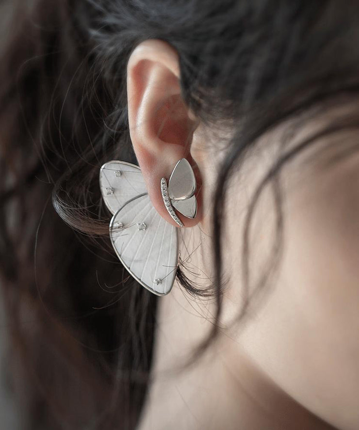 Fine White Sterling Silver Butterfly Resin Stud Earrings