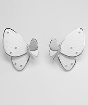 Fine White Sterling Silver Butterfly Resin Stud Earrings