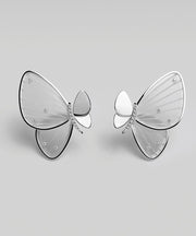 Fine White Sterling Silver Butterfly Resin Stud Earrings