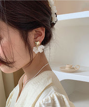 Fine White Sterling Silver Love Floral Drop Earrings