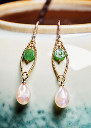 Fine White Teardrop Gem Stone Boutique Jade Drop Earrings