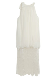 Fine White Wrinkled Patchwork Tulle Holiday Dress Sleeveless