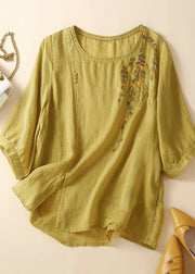 Fine Yellow Embroideried Patchwork Side Open Linen Tank Summer