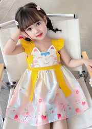 Fine Yellow Ruffled Embroidered Patchwork Cotton Baby Girls Dresses Summer