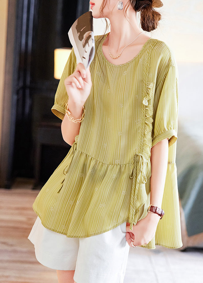 Fine Yellow Ruffled Patchwork Top Short Sleeve