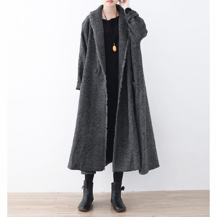 Fine black gray wool jackets trendy plus size long jackets 2017 coat