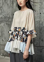 Fitted Apricot Oversized Patchwork Cotton Blouses Summer
